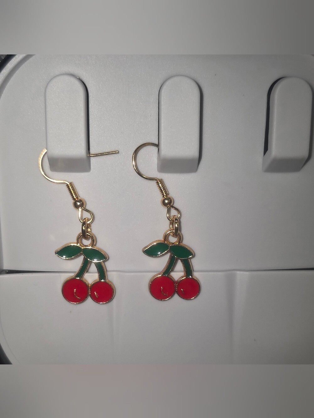 Gold-Tone Red Cherry Dangle Earrings NWT - Picture 4 of 5